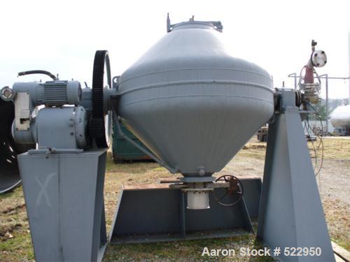 USED: Patterson Industries double cone vacuum dryer. Built in 1969.Stainless steel contact parts. Shell has a jacket rated for vacuum at300 deg F and 15 psig at 300 deg F. Top head thickness is 5/16"...