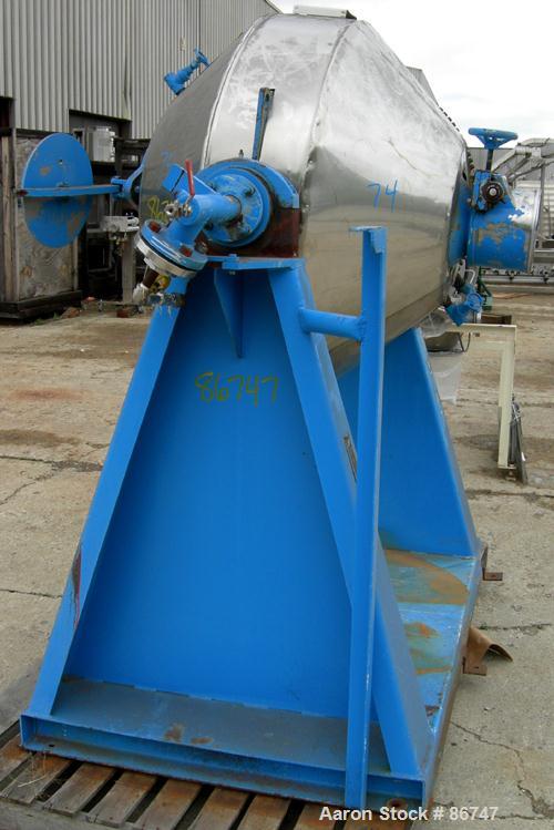 Used Patterson Industries Double Cone Vacuum Dryer, 8.7 Cubic Feet Working Capacity, 12.4 Total. 316 stainless steel. Internal rated FV at 300 Degrees F, carbon steel jacket rated 50 PSI at 300 Degre...