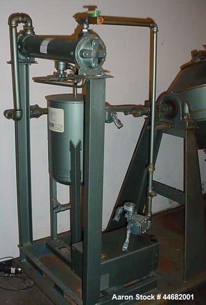 Used Paul O. Abbe Rota-Cone Vacuum Dryer 24RCVD.  2.5 Cubic feet mixing capacity, 5 rpm, 3/4 hp drive.  304 Stainless steel, 12 kW Sterlco S8412AX electric heat transfer, water cooled condenser and t...