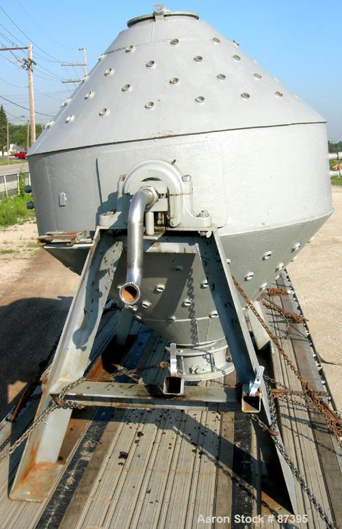 USED: Paul O Abbe Rota Cone vacuum dryer, model RCVD-84, 114 cubic feet working capacity, 172 total, 304 stainless steel. Internal rated F/V, carbon steel jacket rated 14.7 psi. 84" diameter x 26" st...