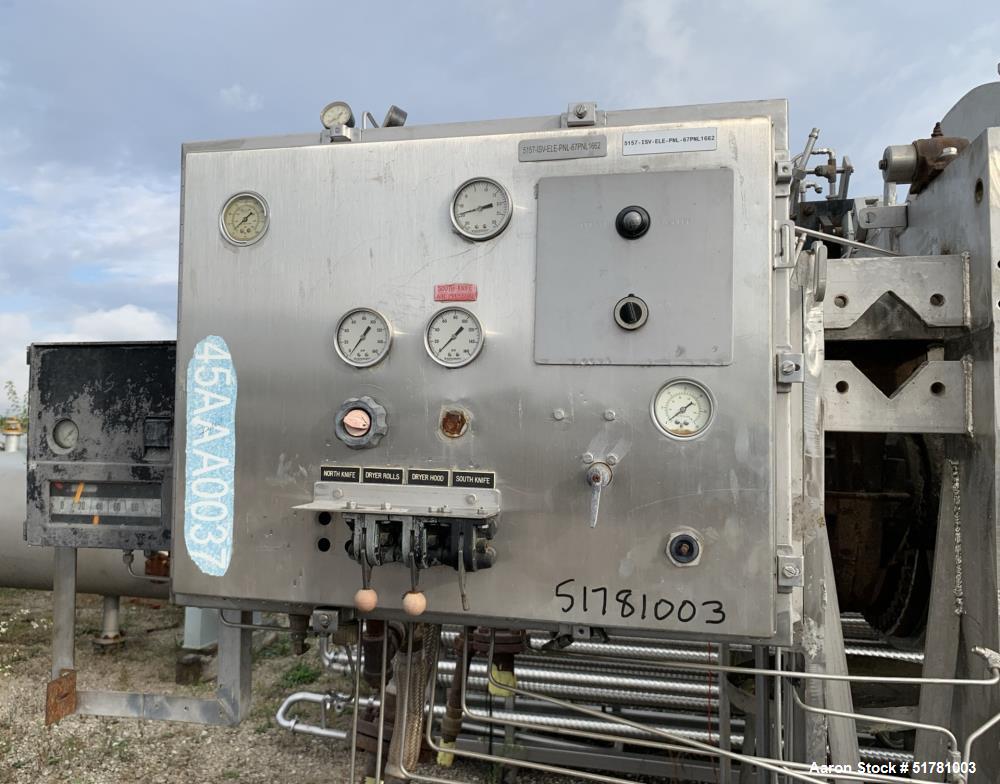 Used- Double Drum Dryer. (2) Approximate 42" diameter x 120" face chrome plated 