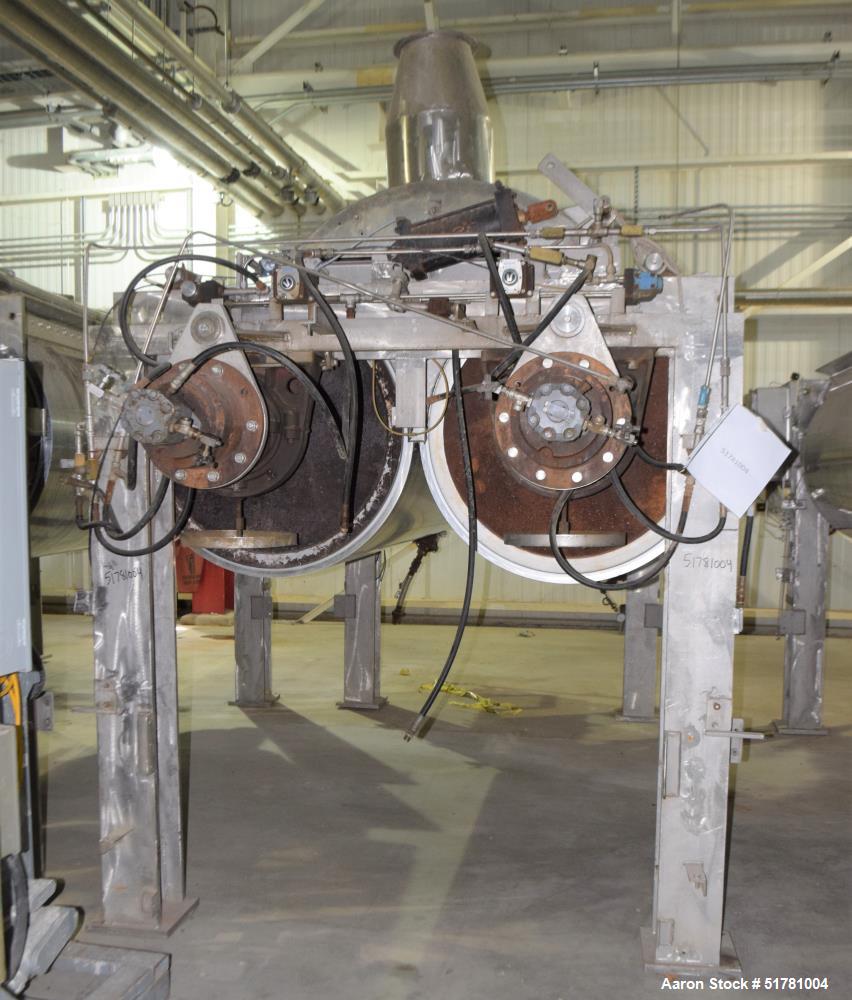 Used Double Drum Dryer. (2) Approximate 42" diameter x 120" face chrome plated rolls. Approximate rating 160 psi at 450 degrees F.. Each roll set up for a hydraulic drive. 15HP Hydraulic power pack. ...