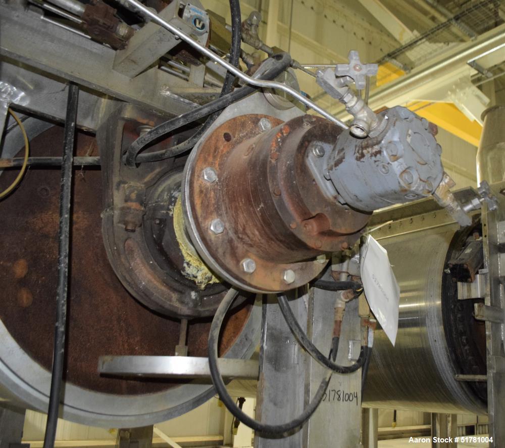 Used Double Drum Dryer. (2) Approximate 42" diameter x 120" face chrome plated rolls. Approximate rating 160 psi at 450 degrees F.. Each roll set up for a hydraulic drive. 15HP Hydraulic power pack. ...
