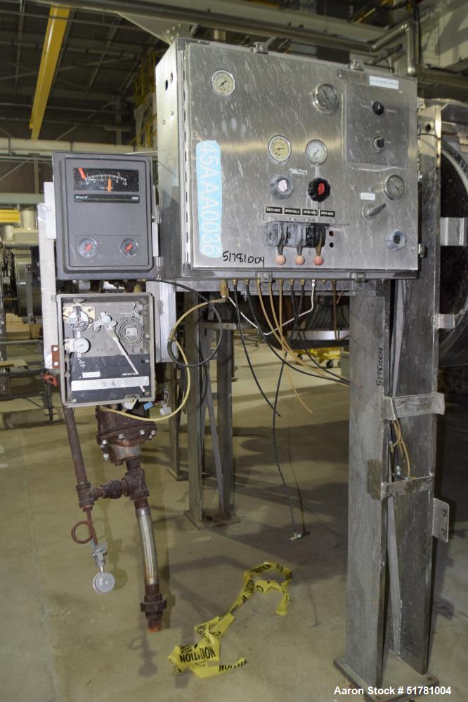 Used Double Drum Dryer. (2) Approximate 42" diameter x 120" face chrome plated rolls. Approximate rating 160 psi at 450 degrees F.. Each roll set up for a hydraulic drive. 15HP Hydraulic power pack. ...
