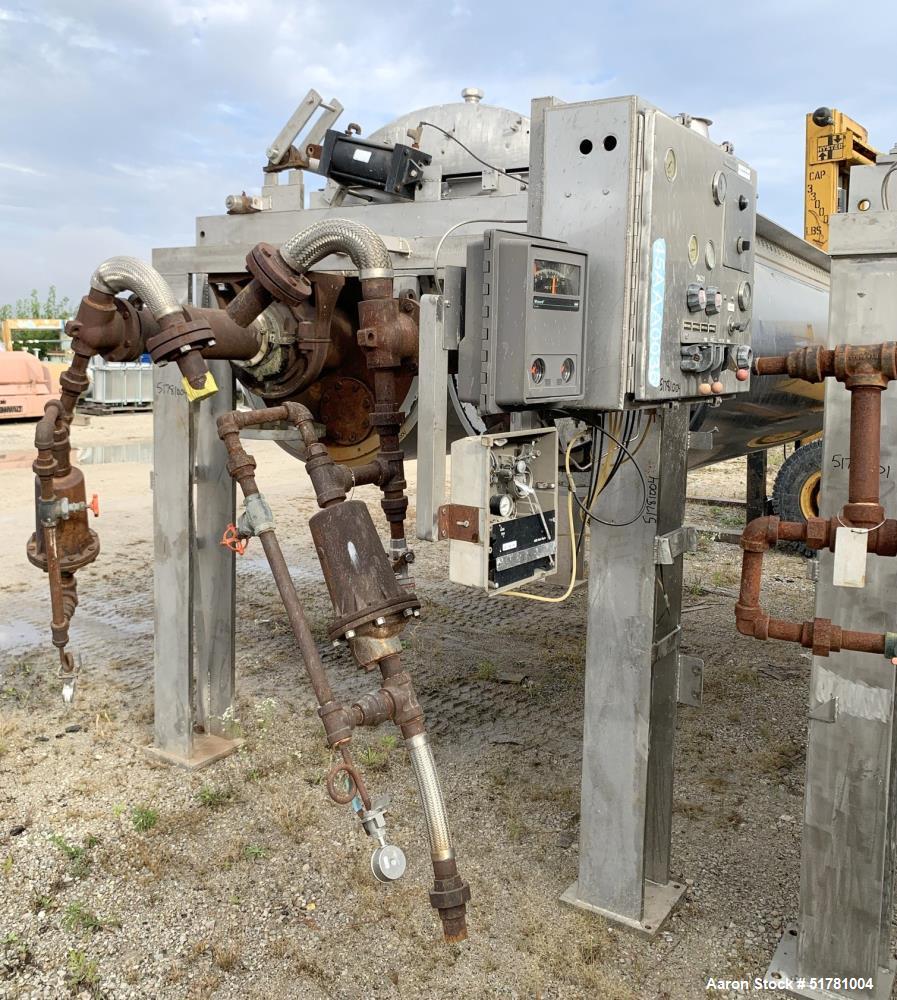 Used Double Drum Dryer. (2) Approximate 42" diameter x 120" face chrome plated rolls. Approximate rating 160 psi at 450 degrees F.. Each roll set up for a hydraulic drive. 15HP Hydraulic power pack. ...