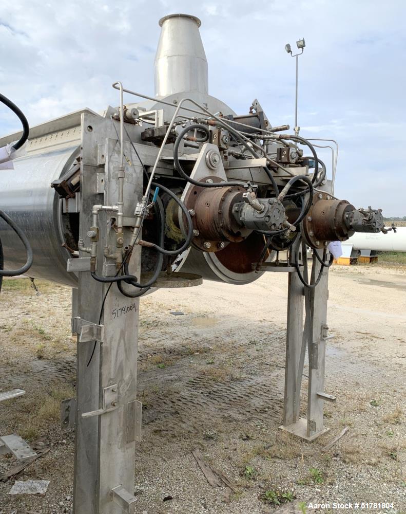 Used Double Drum Dryer. (2) Approximate 42" diameter x 120" face chrome plated rolls. Approximate rating 160 psi at 450 degrees F.. Each roll set up for a hydraulic drive. 15HP Hydraulic power pack. ...