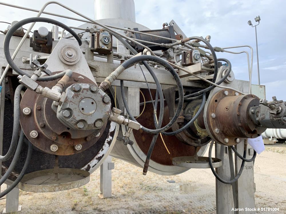 Used Double Drum Dryer. (2) Approximate 42" diameter x 120" face chrome plated rolls. Approximate rating 160 psi at 450 degrees F.. Each roll set up for a hydraulic drive. 15HP Hydraulic power pack. ...