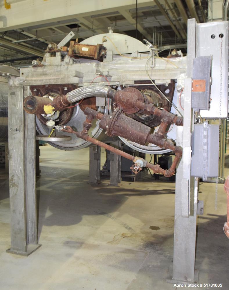 Used Double Drum Dryer. (2) Approximate 42" diameter x 120" face chrome plated rolls. Approximate rating 160 psi at 450 degrees F.. Each roll set up for a hydraulic drive. 15HP Hydraulic power pack. ...