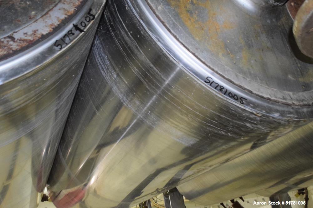 Used Double Drum Dryer. (2) Approximate 42" diameter x 120" face chrome plated rolls. Approximate rating 160 psi at 450 degrees F.. Each roll set up for a hydraulic drive. 15HP Hydraulic power pack. ...