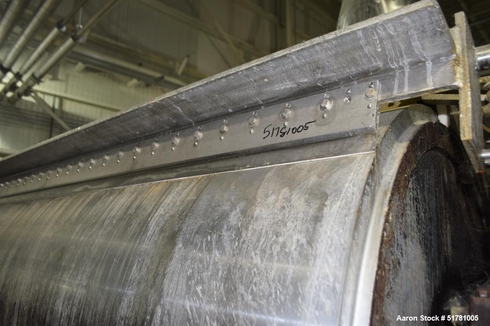 Used Double Drum Dryer. (2) Approximate 42" diameter x 120" face chrome plated rolls. Approximate rating 160 psi at 450 degrees F.. Each roll set up for a hydraulic drive. 15HP Hydraulic power pack. ...