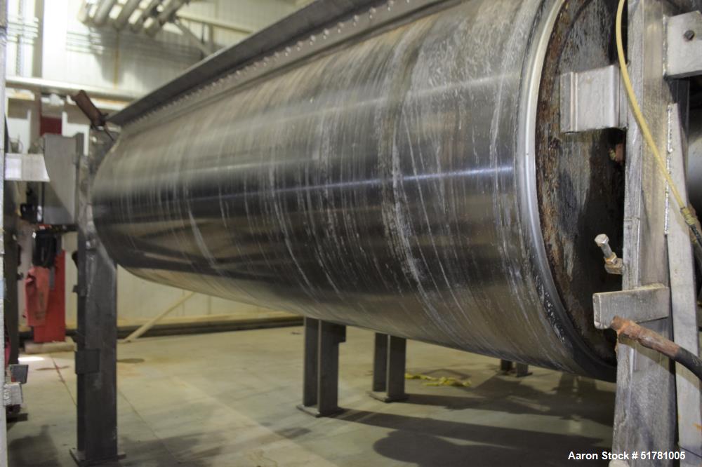 Used Double Drum Dryer. (2) Approximate 42" diameter x 120" face chrome plated rolls. Approximate rating 160 psi at 450 degrees F.. Each roll set up for a hydraulic drive. 15HP Hydraulic power pack. ...