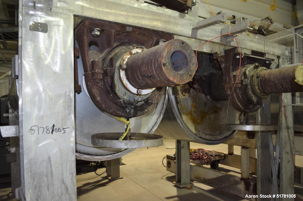 Used Double Drum Dryer. (2) Approximate 42" diameter x 120" face chrome plated rolls. Approximate rating 160 psi at 450 degrees F.. Each roll set up for a hydraulic drive. 15HP Hydraulic power pack. ...