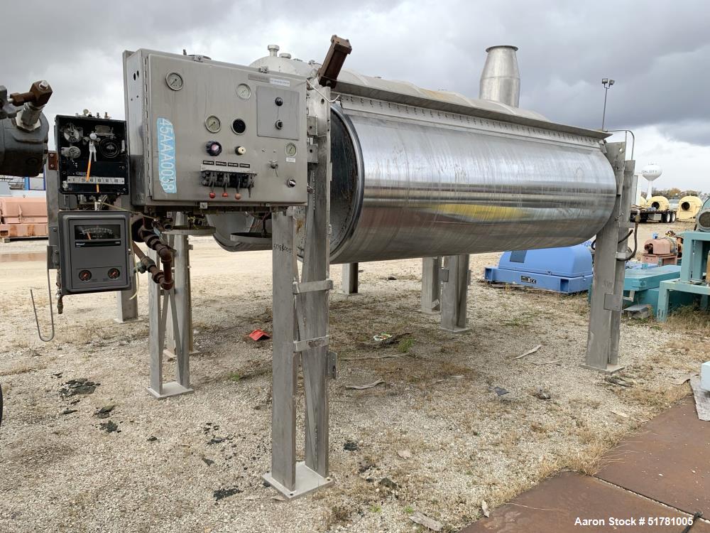 Used Double Drum Dryer. (2) Approximate 42" diameter x 120" face chrome plated rolls. Approximate rating 160 psi at 450 degrees F.. Each roll set up for a hydraulic drive. 15HP Hydraulic power pack. ...