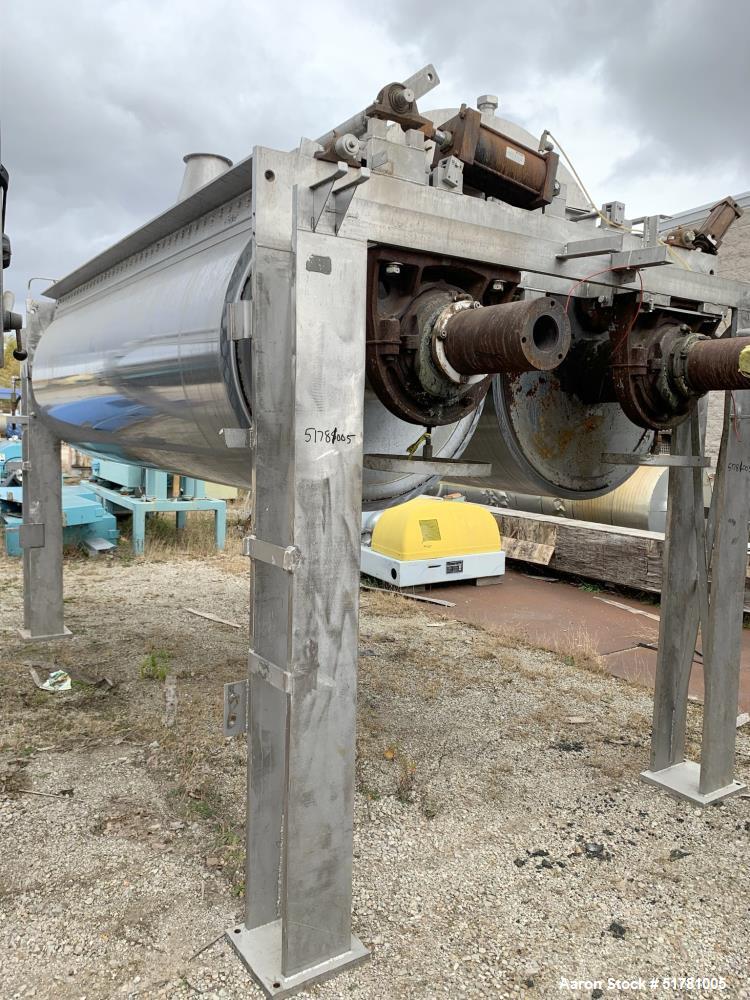 Used Double Drum Dryer. (2) Approximate 42" diameter x 120" face chrome plated rolls. Approximate rating 160 psi at 450 degrees F.. Each roll set up for a hydraulic drive. 15HP Hydraulic power pack. ...