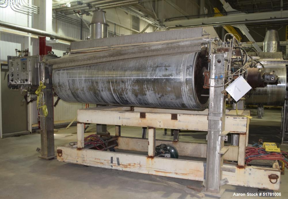 Used Double Drum Dryer. (2) Approximate 42" diameter x 120" face chrome plated rolls. Each rated 160 psi at -20 to 650 degrees F., serial#s 533K and 534K, National Board#s 454 and 455, built 2007, ce...