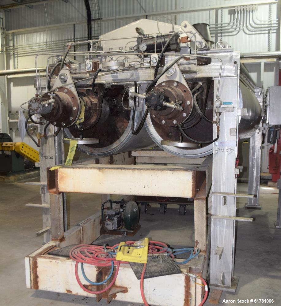 Used Double Drum Dryer. (2) Approximate 42" diameter x 120" face chrome plated rolls. Each rated 160 psi at -20 to 650 degrees F., serial#s 533K and 534K, National Board#s 454 and 455, built 2007, ce...