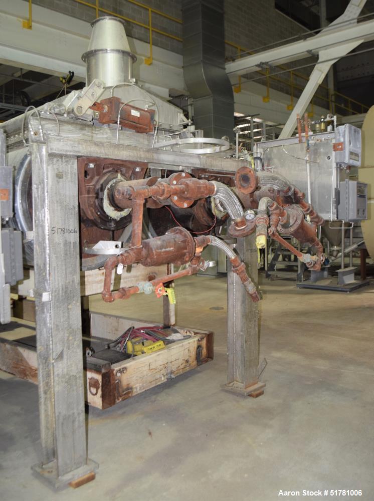 Used Double Drum Dryer. (2) Approximate 42" diameter x 120" face chrome plated rolls. Each rated 160 psi at -20 to 650 degrees F., serial#s 533K and 534K, National Board#s 454 and 455, built 2007, ce...