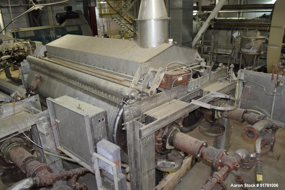 Used Double Drum Dryer. (2) Approximate 42" diameter x 120" face chrome plated rolls. Each rated 160 psi at -20 to 650 degrees F., serial#s 533K and 534K, National Board#s 454 and 455, built 2007, ce...