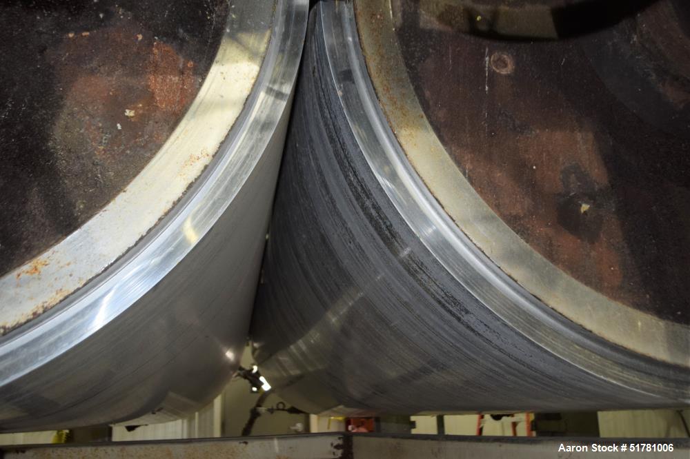 Used Double Drum Dryer. (2) Approximate 42" diameter x 120" face chrome plated rolls. Each rated 160 psi at -20 to 650 degrees F., serial#s 533K and 534K, National Board#s 454 and 455, built 2007, ce...