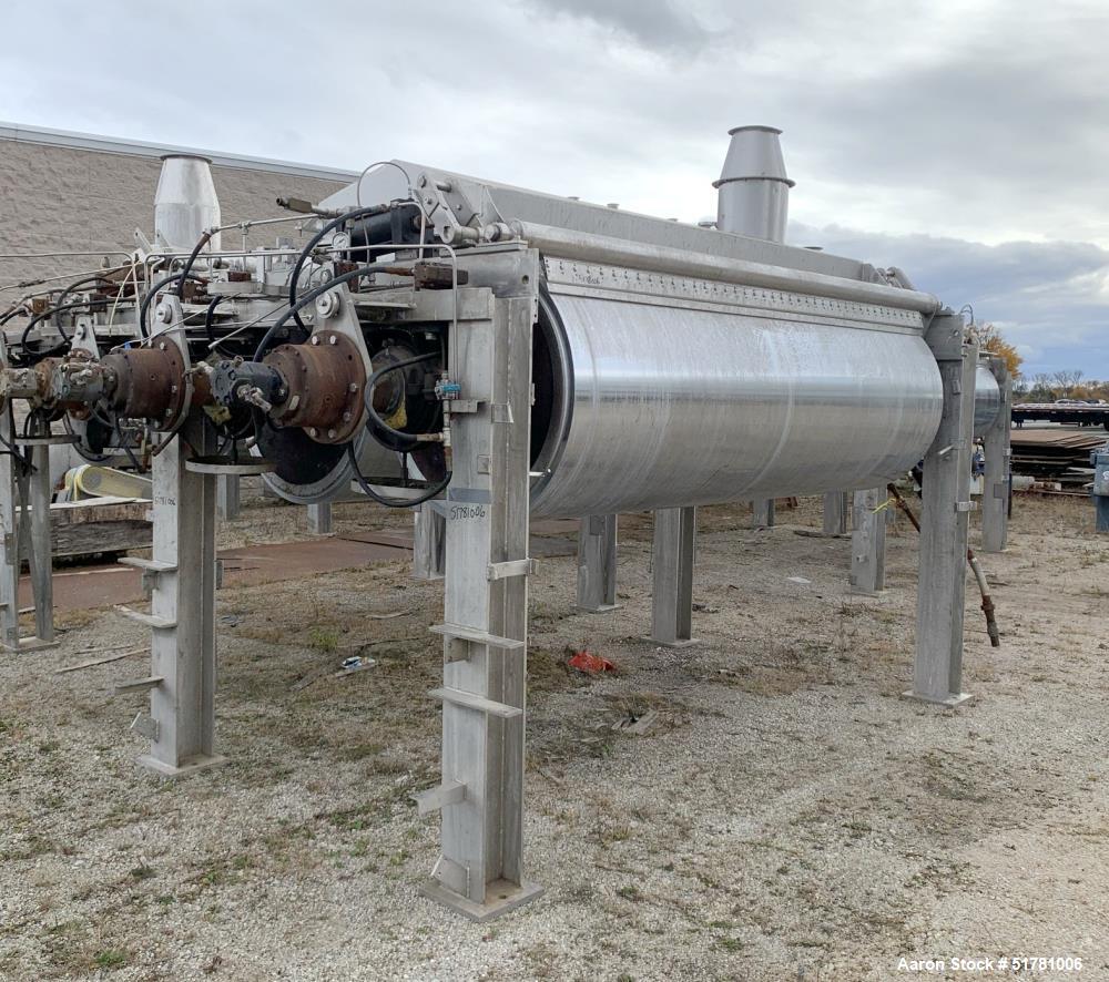 Used Double Drum Dryer. (2) Approximate 42" diameter x 120" face chrome plated rolls. Each rated 160 psi at -20 to 650 degrees F., serial#s 533K and 534K, National Board#s 454 and 455, built 2007, ce...