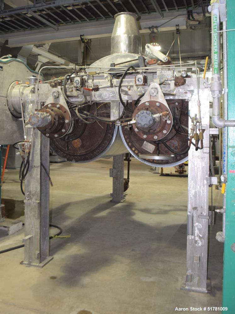 Used Double Drum Dryer. (2) Approximate 42" diameter x 120" face chrome plated rolls. (1) Rated 160 psi at 450 degrees F., serial# G2110-1, National Board# 2477-1, built 1972, certified by Beloit Cor...