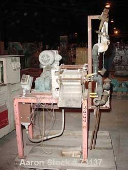 USED: Double drum dryer, lab size. (2) 6" diameter x 7-3/4" widechrome plated cored rolls. Adjustable doctor blades, teflon edgeguides, 2 discharge pans. Unit driven by a 1/2 hp, 3/60/230/460 volt,17...