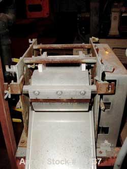 USED: Double drum dryer, lab size. (2) 6" diameter x 7-3/4" widechrome plated cored rolls. Adjustable doctor blades, teflon edgeguides, 2 discharge pans. Unit driven by a 1/2 hp, 3/60/230/460 volt,17...
