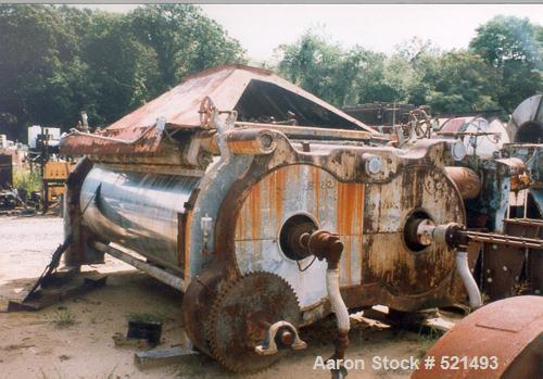 USED: American 42" diameter x 120" double drum dryer. Chrome plated drums, ASME 160 psi @ 450 deg F. With brass scraper blade, requires two side discharge screw conveyors. 20 hp motor and vari-speed ...