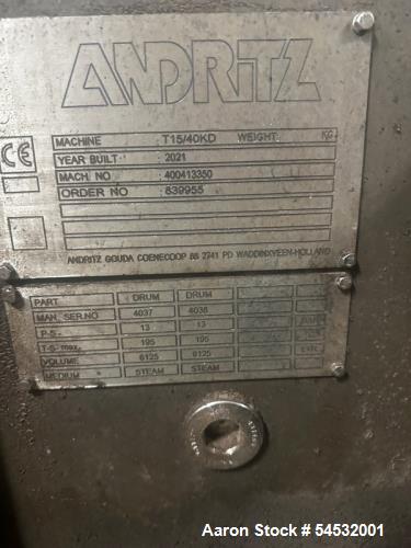 Used Andritz Gouda T15/40KD Double Drum Dryer – Continuous Drying System – Built 2021