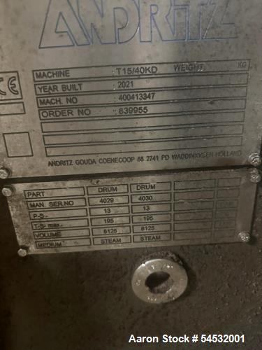 Used Andritz Gouda T15/40KD Double Drum Dryer – Continuous Drying System – Built 2021