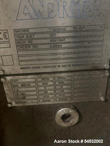 2021 Andritz Gouda T15/40KD Twin Drum Dryer – High-Efficiency Continuous Drying System