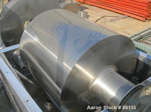 Used Blaw Knox Single Drum Flaker, 316 stainless steel. 24" diameter x 24" face cored drum rated 60 psi at 350 deg F. Driven by a 1.5 hp, 3/60/208-230/460 volt, 1725 rpm XP gearmotor, ratio 57.7:1. U...