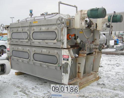 Used Buflovak Single Drum Flaker, 316 stainless steel. 60" diameter x 96" face cored drum that has 0.68" thick wall  rated 60 psi at 300 deg F. Driven by a 20/40 hp, 3/6-60/460 volt, 1790/1775 rpm mo...