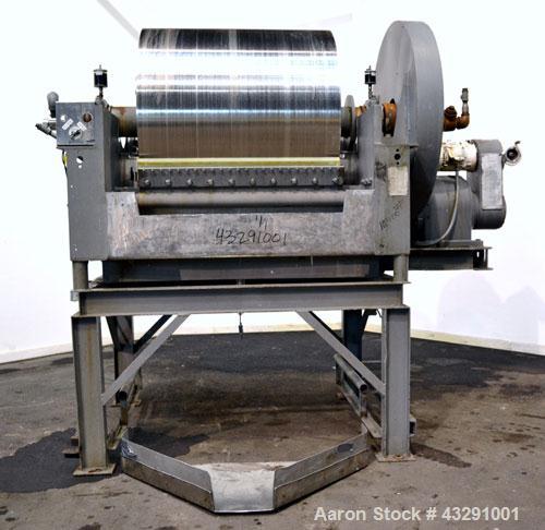 Used Buflovak Single Drum Flaker, 304 Stainless Steel. 48" Diameter x 48" face cored drum, 50 square foot area, rated 80 psi at 325 degrees F. Includes (2) knife scrapers with a blades, end drum scra...