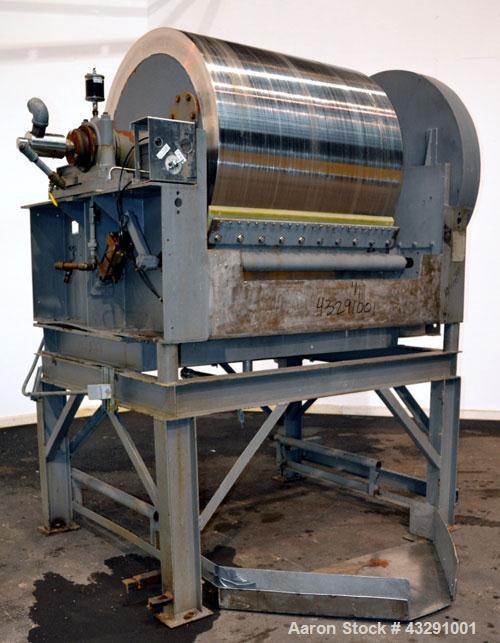 Used Buflovak Single Drum Flaker, 304 Stainless Steel. 48" Diameter x 48" face cored drum, 50 square foot area, rated 80 psi at 325 degrees F. Includes (2) knife scrapers with a blades, end drum scra...