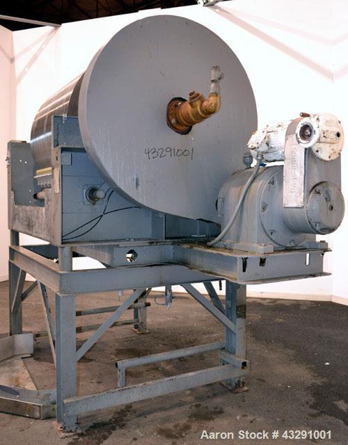 Used Buflovak Single Drum Flaker, 304 Stainless Steel. 48" Diameter x 48" face cored drum, 50 square foot area, rated 80 psi at 325 degrees F. Includes (2) knife scrapers with a blades, end drum scra...
