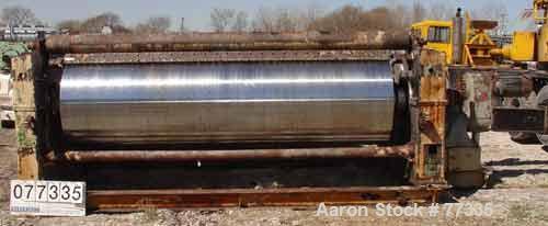 Used Buflovak Double Drum Dryer, 42" diameter x 144" face, cored chrome plated carbon steel rolls, rated approximately 160 psi at 650 degrees F. (2) pneumatically adjustable scraper blades, edge guid...