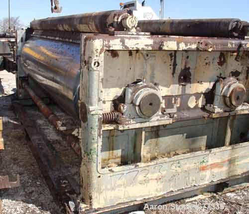 Used Buflovak Double Drum Dryer, 42" diameter x 144" face, cored chrome plated carbon steel rolls, rated approximately 160 psi at 650 degrees F. (2) pneumatically adjustable scraper blades, edge guid...