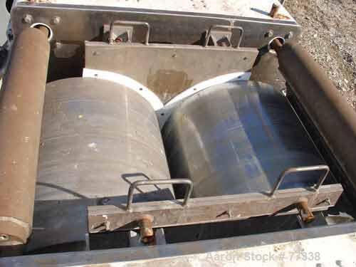 USED: Goslin double drum dryer, 24" diameter x 24" face, cored chromeplated carbon steel rolls, rated approx 160 PSI at 450 degrees F. (2)pneumatically adjustable scraper blades, edge guides, fume ho...