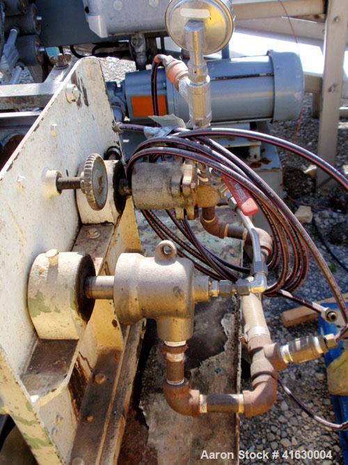 Used Stokes Double Drum Dryer, Model 214-0A. (2) 8-1/2" diameter x 11" face width cored drums with rotary unions, rated 100 psi. Knife discharge, dual edge guides. Driven by a 1.5 hp, 230/460 volt Re...
