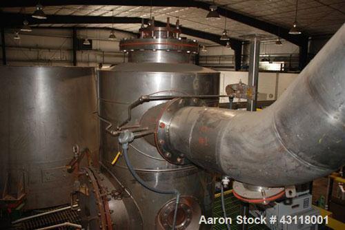 Used Anhydro / APV Spin Flash Dryer, Model SFD-59, stainless steel. Chamber diameter 800 mm, feed vat diameter 1600 mm x 1500 mm high. Closed inert loop operation and is metered for propane gas fuel....