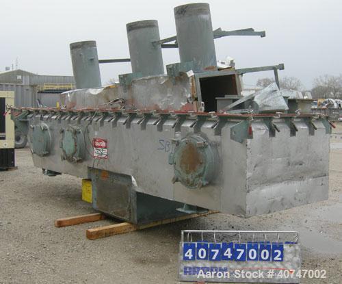 Used Carman Industries Fluid Bed Dryer/Cooler, Model FBP-562.  Approximate 230" long x 45 1/2" wide stainless steel perforated bed.  Includes a top cover, gas burner section and control panel.  Also ...