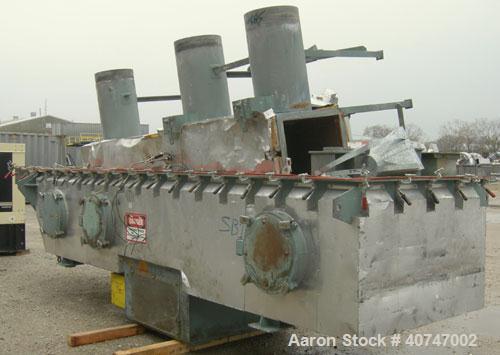 Used Carman Industries Fluid Bed Dryer/Cooler, Model FBP-562.  Approximate 230" long x 45 1/2" wide stainless steel perforated bed.  Includes a top cover, gas burner section and control panel.  Also ...