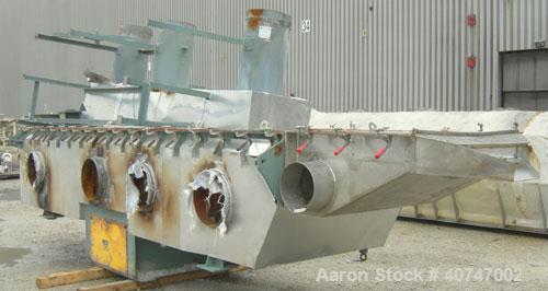 Used Carman Industries Fluid Bed Dryer/Cooler, Model FBP-562.  Approximate 230" long x 45 1/2" wide stainless steel perforated bed.  Includes a top cover, gas burner section and control panel.  Also ...