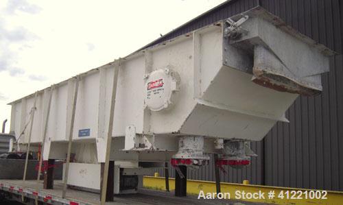 Used Carrier Vibrating Equipment Fluid-Flow Vibrating Fluid Bed Dryer/Cooler, model 7260S, 304 stainless steel. Approximately 72" wide x 306" long perforated bed, 3/16" stroke. Top cover with access ...