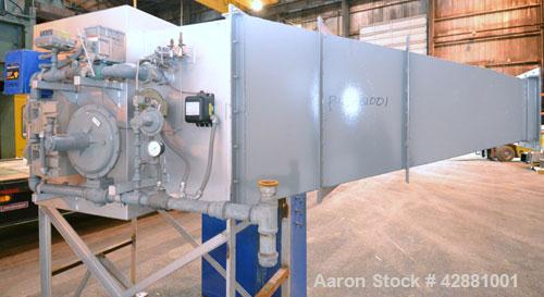 Used Carrier Vibrating Equipment Dryer/Cooler, Model FCAD-12100S, 304 Stainless Steel. 11’’ wide x 135’’ long trough, approximately 120’’ long section with a perforated “W” shaped deck. Top end feed,...