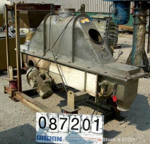 USED: Carrier Vibratory Continuous Fluid Bed Dryer, model FTAD1240S14GA, stainless steel. Approximate 10" wide x 90" long bottom screen. Approximate 1 hp vibrating motor. Stroke 3/16". Top end inlet ...