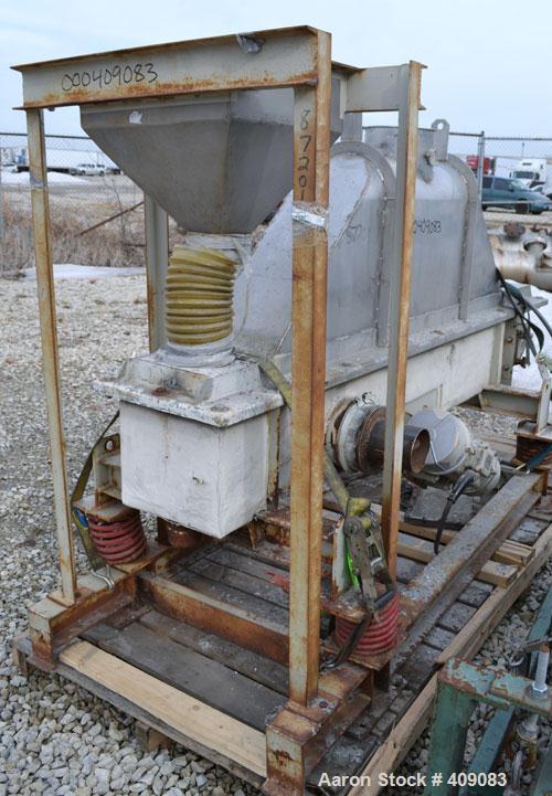 Used Carrier Vibratory Continuous Fluid Bed Dryer, Model FTAD1240S14GA, 304 stainless steel.  Approximately 10" wide x 90" long bottom perforated screen. Approximately 1 hp vibrating motor. Stroke 3/...