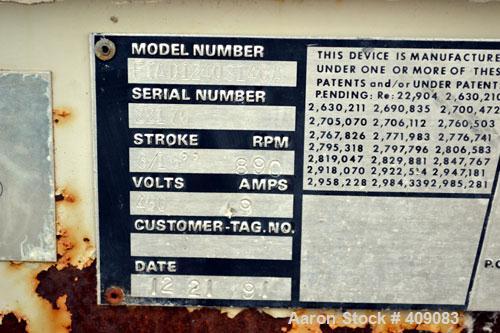 Used Carrier Vibratory Continuous Fluid Bed Dryer, Model FTAD1240S14GA, 304 stainless steel.  Approximately 10" wide x 90" long bottom perforated screen. Approximately 1 hp vibrating motor. Stroke 3/...