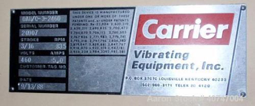Used Carrier Fluid Bed Dryer/Cooler, model OAD/C-3-246D, stainless steel contact surfaces, 22" wide x 268" long with 246" long perforated bed, 220" long expanded davit cover, 184" long heating zone, ...
